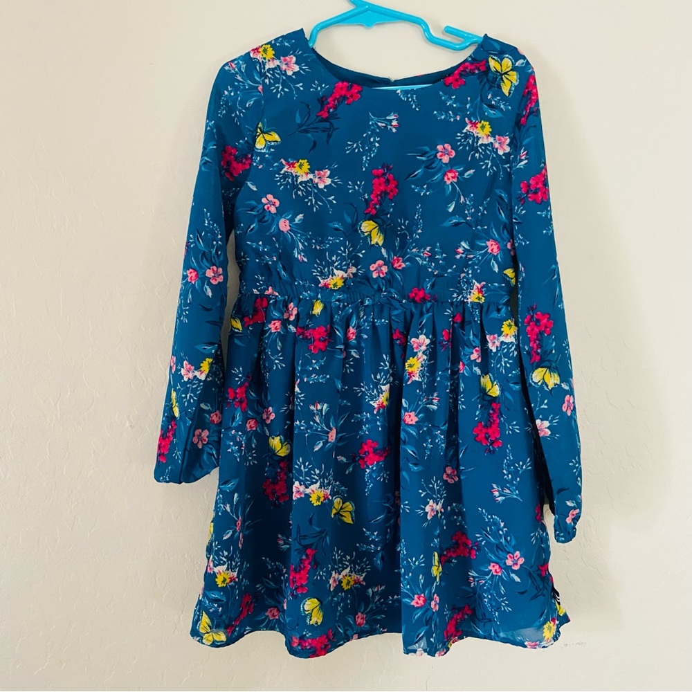 Nautica Girls Blue Floral Long Sleeve Dress – Size 6 – Fit & Flare Twirl Dress